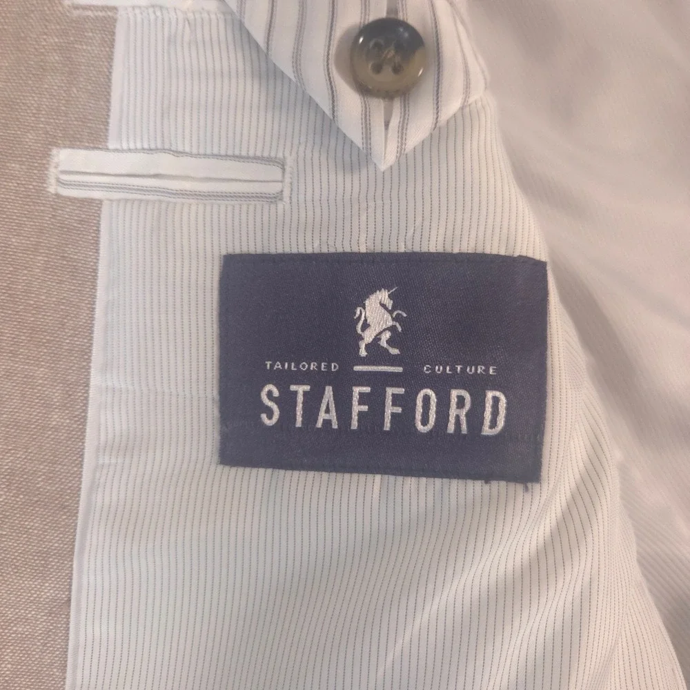 Stafford Sport Coat Mens 42 Long Tan Classic Fit Linen Cotton Blend Two Button